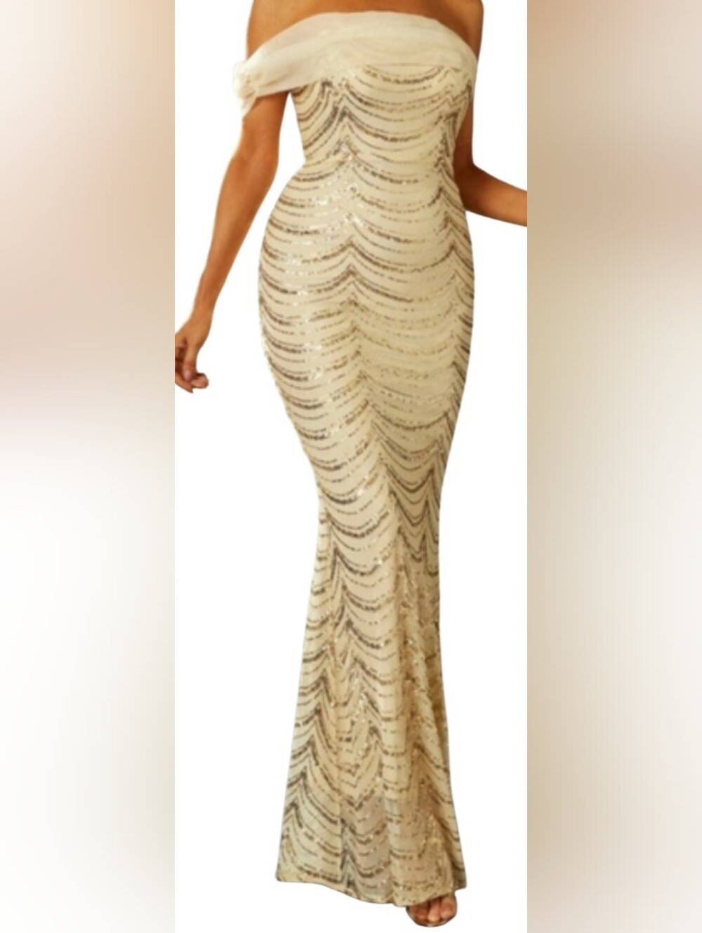 SHEIN Strapless Cream Sequin Dress. Never Used. Prom. Wedding Guest. Gala